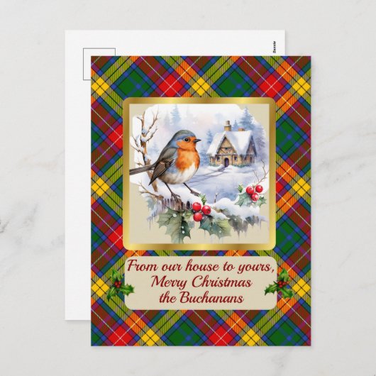 Cartes Pour Fêtes Annuelles Buchanan Tartan avec Robin Personnalisé (Devant / Derrière)