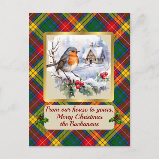 Cartes Pour Fêtes Annuelles Buchanan Tartan avec Robin Personnalisé (Devant)