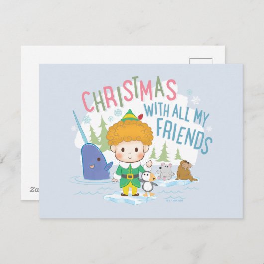 Cartes Pour Fêtes Annuelles Buddy l'Elfe Noël avec tous mes amis (Devant / Derrière)