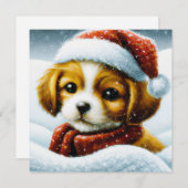 Cartes Pour Fêtes Annuelles Budget chiot père Noël Noël (Devant / Derrière)