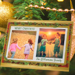 Cartes Pour Fêtes Annuelles Budget Elegant Photo Collage Or Joyeux Noël<br><div class="desc">De Charm Design Studio, un cadre unique et merveilleux pour les photos de famille sur votre carte de Noël spéciale. Le cadre combine de l'or, du vert feuille et du rouge, avec une touche de parties scintillant, pour le déclencher. Chambre pour deux photos et plusieurs options pour personnaliser la carte....</div>