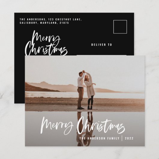 Cartes Pour Fêtes Annuelles Budget moderne minime photo noir script Noël (Devant / Derrière)