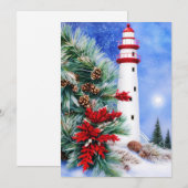 Cartes Pour Fêtes Annuelles Budget phare de Noël enneigé mini (Devant / Derrière)