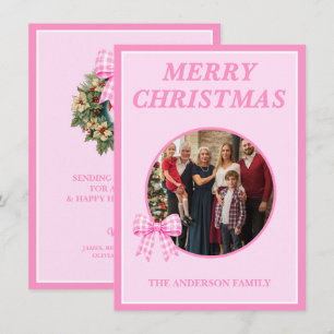 Cartes Pour Fêtes Annuelles Budget Rose à Carreaux Ruban Photo de Famille Noël