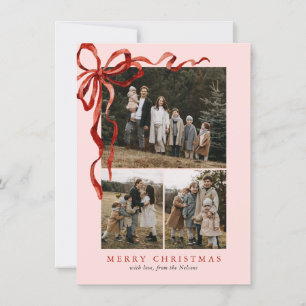 Cartes Pour Fêtes Annuelles Budget rose Elégant Bow rouge Noël Quatre photos