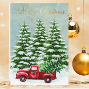Cartes Pour Fêtes Annuelles Budget vintage Camion rouge Arbres de Noël