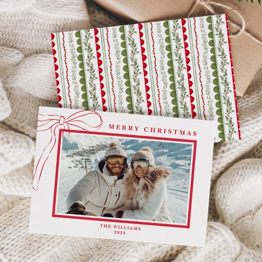 Cartes Pour Fêtes Annuelles Budget Whimsical Red Bow Christmas Photo