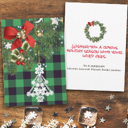 Cartes Pour Fêtes Annuelles Buffalo à carreaux vert personnalisé avec photo po