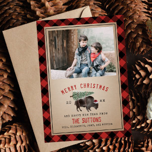 Cartes Pour Fêtes Annuelles Buffalo Bison sapin de Noël Russe Rouge Plaid