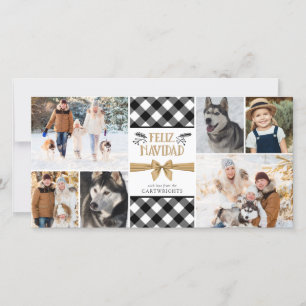 Cartes Pour Fêtes Annuelles Buffalo Check FELIZ NAVIDAD Black White Collage