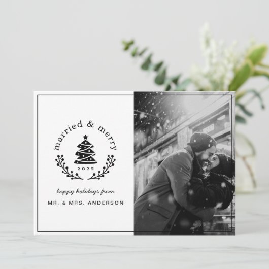 Cartes Pour Fêtes Annuelles Buffalo Check Plaid Marié et Joyeux Newlyly (Debout devant)
