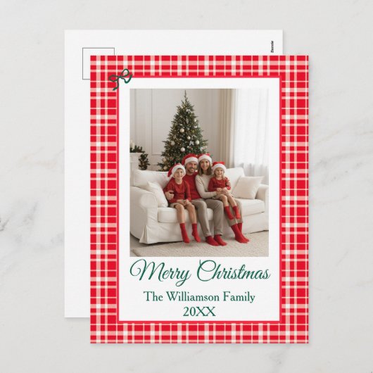 Cartes Pour Fêtes Annuelles Buffalo Check Style Cadre photo Joyeux Noël (Devant / Derrière)