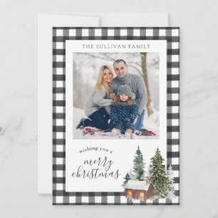 Cartes Pour Fêtes Annuelles Buffalo noir blanc chèque Plaid Photo de Noël