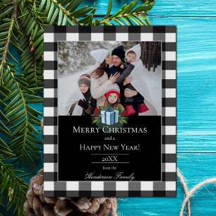 Cartes Pour Fêtes Annuelles Buffalo Plaid Christmas Cadeau Photo   Bleu