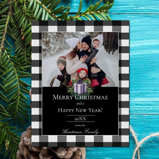 Cartes Pour Fêtes Annuelles Buffalo Plaid Christmas Cadeau Photo | Violet