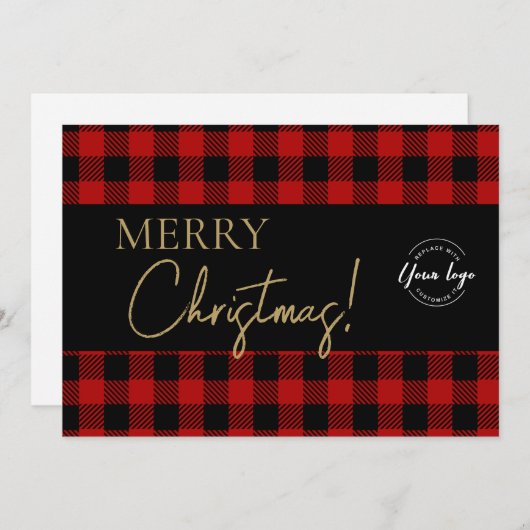 Cartes Pour Fêtes Annuelles Buffalo Plaid Joyeux Noël Entreprise Logo (Devant / Derrière)