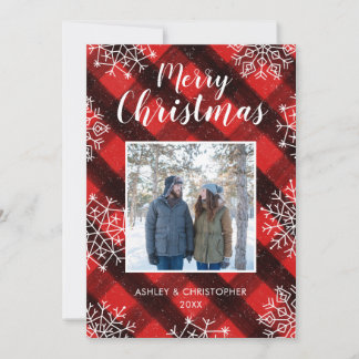 Cartes Pour Fêtes Annuelles Buffalo Plaid Rouge Rustique Tartan Photo de Noël