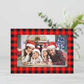 Cartes Pour Fêtes Annuelles Buffalo Plaid Rustique Personnalisé Photo Noël (Debout devant)