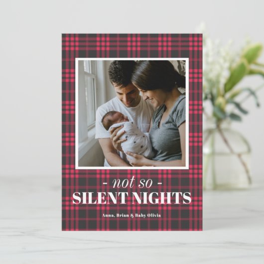 Cartes Pour Fêtes Annuelles Buffalo Plaid Silent Nights Funny Christmas Card (Debout devant)