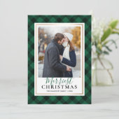 Cartes Pour Fêtes Annuelles Buffalo vert Plaid Merriest Photo de Noël (Debout devant)