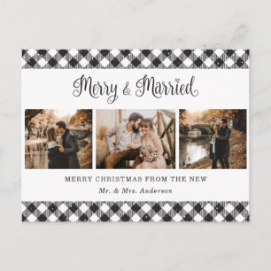 Cartes Pour Fêtes Annuelles Buffle noir et blanc Plaid Merry et Marié