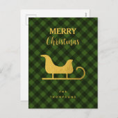 Cartes Pour Fêtes Annuelles Buffle noir vert de Noël Plaid Père Noël Sleigh (Devant / Derrière)