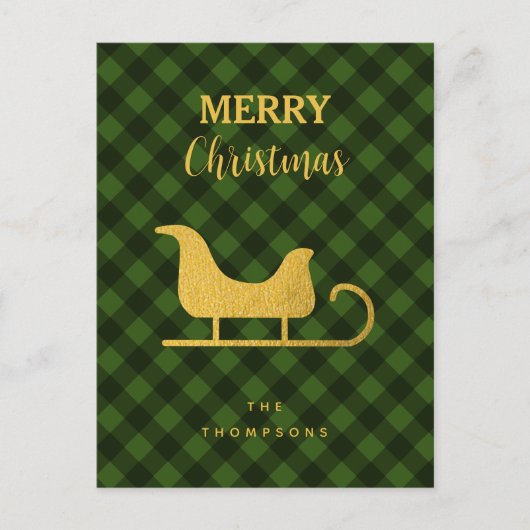 Cartes Pour Fêtes Annuelles Buffle noir vert de Noël Plaid Père Noël Sleigh (Devant)