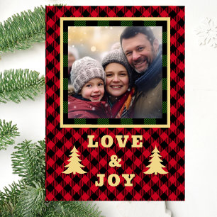Cartes Pour Fêtes Annuelles Buffle rouge et vert Plaid Custom Photo Love Joy