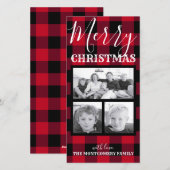 Cartes Pour Fêtes Annuelles Buffle rouge rustique noir Vérifier Noël 3 Photos (Devant / Derrière)