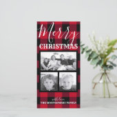 Cartes Pour Fêtes Annuelles Buffle rouge rustique noir Vérifier Noël 3 Photos (Debout devant)