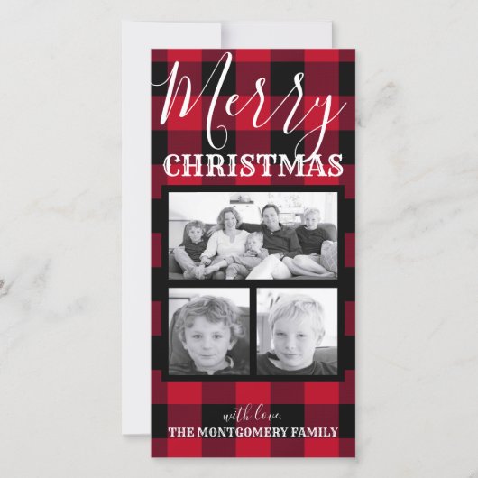 Cartes Pour Fêtes Annuelles Buffle rouge rustique noir Vérifier Noël 3 Photos (Devant)