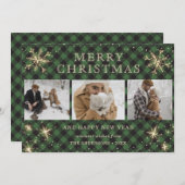 Cartes Pour Fêtes Annuelles Buffle vert personnalisé Plaid 3 photo (Devant / Derrière)