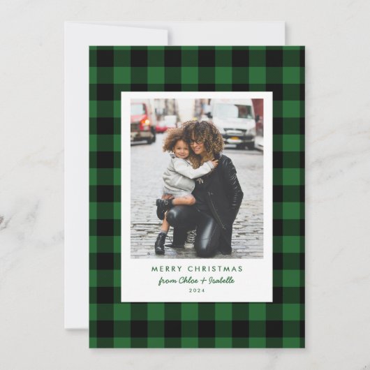 Cartes Pour Fêtes Annuelles Buffle vert Plaid Noël photo unique (Devant)