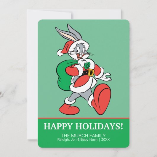 Cartes Pour Fêtes Annuelles BUGS BUNNY™ Père Noël marchant joyeusement (Devant)