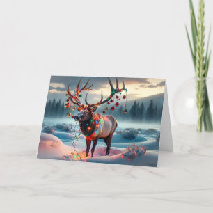 CARTES POUR FÊTES ANNUELLES BULL ELK NOËL - NOËL ARBRE DÉTRUIT