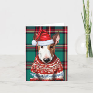 Cartes Pour Fêtes Annuelles Bull Terrier Chien de Noël Vert Plaid Noël