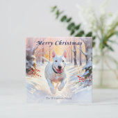 Cartes Pour Fêtes Annuelles Bull Terrier Chien En Neige Joyeux Noël (Debout devant)