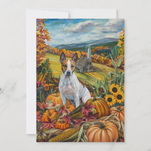Cartes Pour Fêtes Annuelles Bull Terrier Chien Moisson d'automne Thankgiving