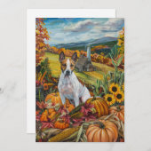 Cartes Pour Fêtes Annuelles Bull Terrier Chien Moisson d'automne Thankgiving (Devant / Derrière)