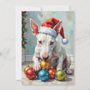 Cartes Pour Fêtes Annuelles Bull Terrier joueur gardant Noël