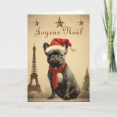 Cartes Pour Fêtes Annuelles Bulldog français vintage Noël tour Eiffel (Devant)