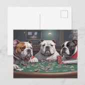 Cartes Pour Fêtes Annuelles Bulldogs playing poker (Devant / Derrière)