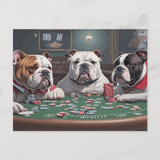 Cartes Pour Fêtes Annuelles Bulldogs playing poker (Devant)