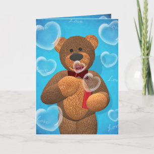 Cartes Pour Fêtes Annuelles Bulles de soufflement de coeur de petit ours