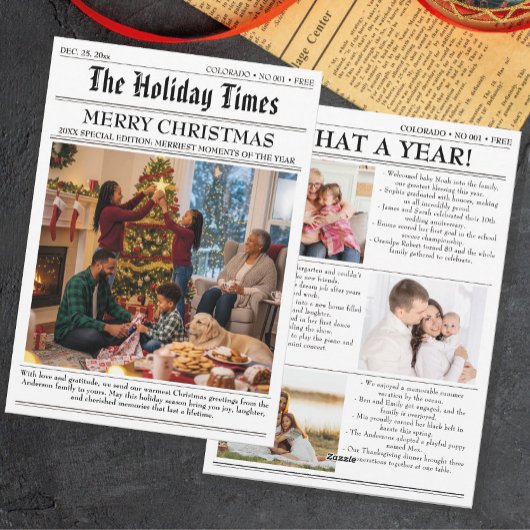 Cartes Pour Fêtes Annuelles Bulletin de la famille de Noël Année photo revue