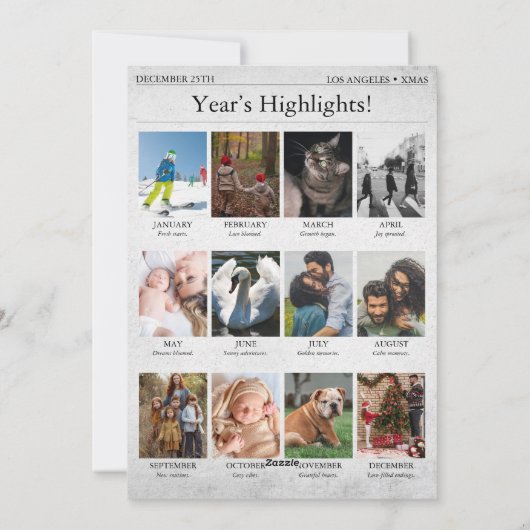 Cartes Pour Fêtes Annuelles Bulletin de Noël du journal Année en revue (Dos)