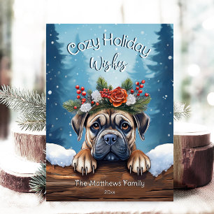 Cartes Pour Fêtes Annuelles Bullmastiff Jolly de la forêt de neige