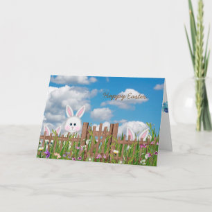 Cartes Pour Fêtes Annuelles Bunnies de Pâques avec clôture de jardin