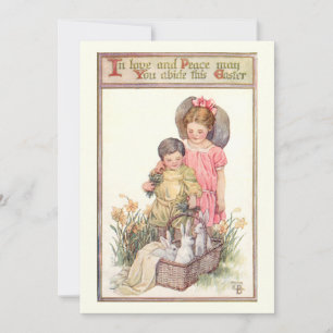 Cartes Pour Fêtes Annuelles Bunnies de Pâques vintages et message de paix