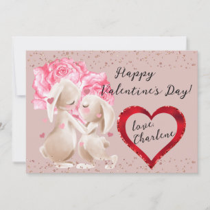 Cartes Pour Fêtes Annuelles Bunnies in Love Red Heart Valentine